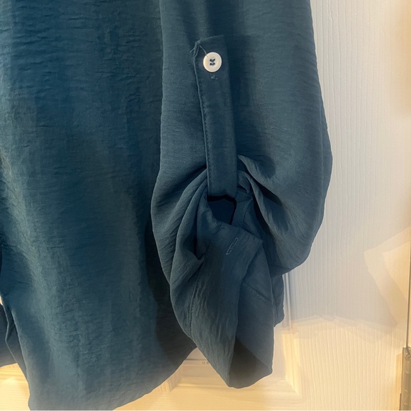 ODOSALI dark teal button up shirt with tab sleeves - Picture 2 of 5